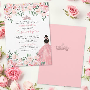 Errötendes Rosa Florales Quinceanera-Einladung Einladung
