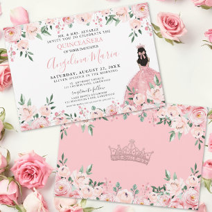 Errötendes Rosa Florales Quinceanera-Kleid Einladung