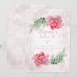 Errötendes Rosa Florales Wasserfarben Süße 16-Part Einladung