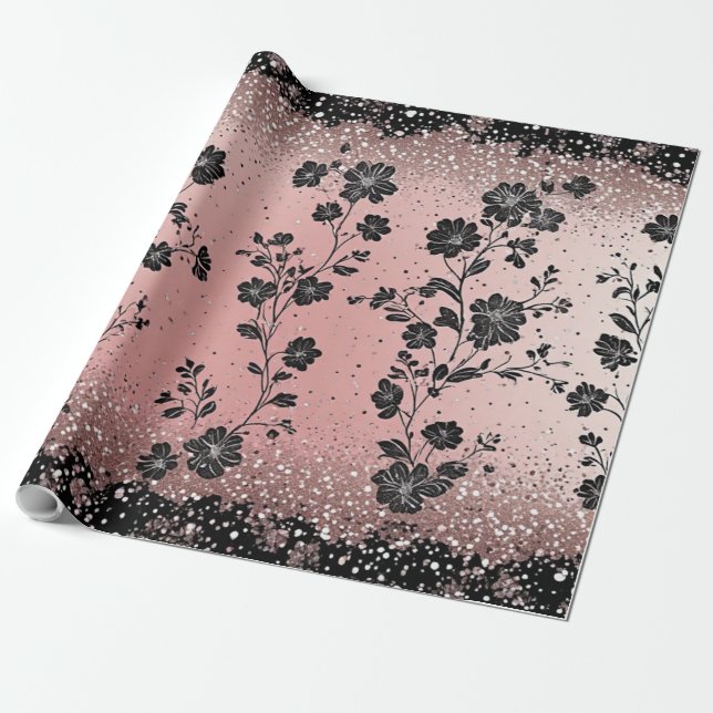 Errötendes Rosa Glitter Pariser Thema Metallisches Geschenkpapier (Ungerollt)