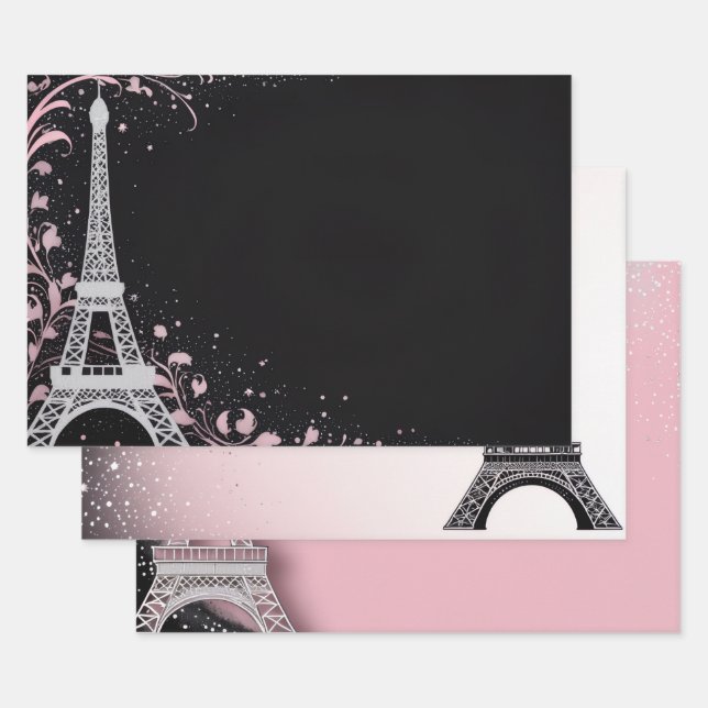 Errötendes Rosa Glitter Pariser Thema Metallisches Geschenkpapier Set (Set)