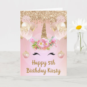 Errötendes Rosa & Gold Einhorn Gesicht Geburtstag Karte