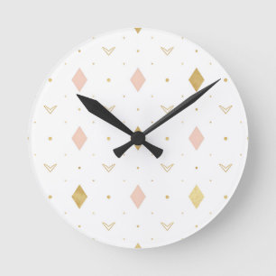 Errötendes Rosa Gold Geometrisches Muster Runde Wanduhr