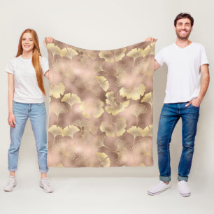 Errötendes Rosa Gold Ginkgo Blätter Elegant Botani Fleecedecke