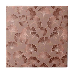 Errötendes Rosa Gold Ginkgo Blätter Elegant Botani Fliese