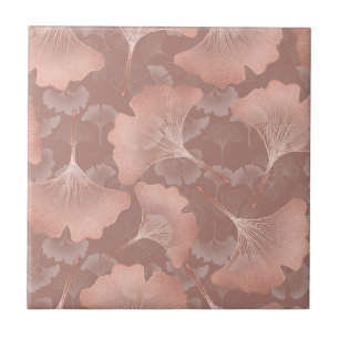 Errötendes Rosa Gold Ginkgo Blätter Elegant Botani Fliese