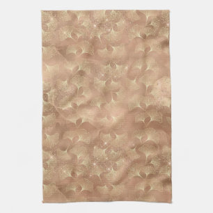 Errötendes Rosa Gold Ginkgo Blätter Elegant Botani Geschirrtuch
