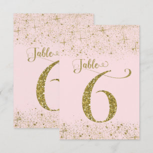 Errötendes Rosa Gold Glitter-Tischkarten Nummer 6 Einladung