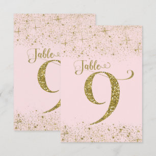 Errötendes Rosa Gold Glitter-Tischnummern Nummer 9 Einladung
