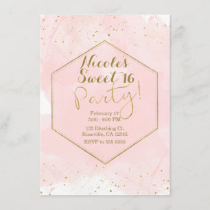 Errötendes Rosa & Gold Sprenkel Moderne Süße 16-Pa Einladung
