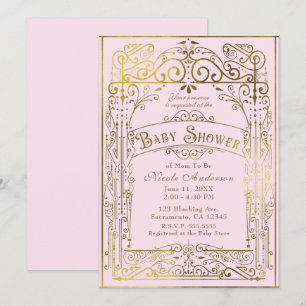 Errötendes Rosa & Gold Vintage Viktorianisches Bab Einladung