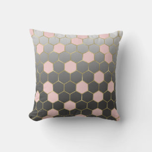 Errötendes Rosa Grau & Gold Sechseck Moderne Glamo Kissen