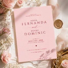 Errötendes Rosa Hochzeits Einladung mit roter Typo