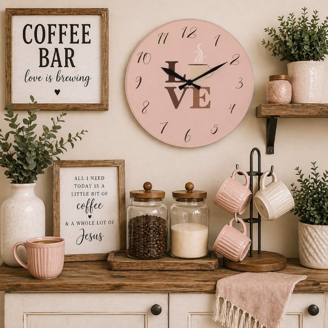 Errötendes Rosa Kaffee Liebe Romantisch Große Wanduhr (Von Creator hochgeladen)