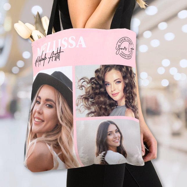 Errötendes Rosa Logo Foto Make-up (Blush Pink Script Logo Photo Makeup Tote Bag)