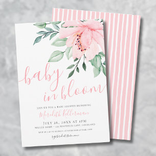 Errötendes Rosa Mädchen Florales Baby in Blütenreg Einladung