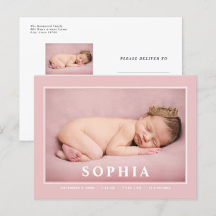 Errötendes Rosa Minimalistisches Babymädchen-Gebur Postkarte