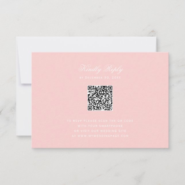 Errötendes Rosa mit Monogramm RSVP mit QR-Code-Sch (Vorderseite)