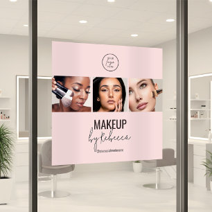 Errötendes Rosa Modernes 3-Foto-Makeup-Studio-Logo Fensteraufkleber