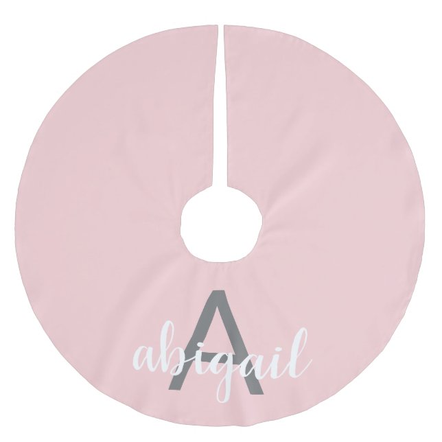 Errötendes Rosa Modernes Monogramm Polyester Weihnachtsbaumdecke (Vorderseite)