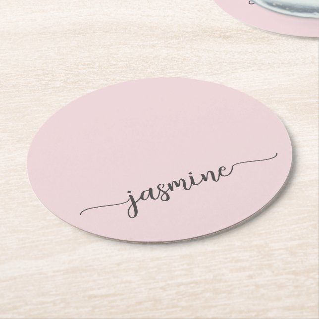 Errötendes Rosa Monogramm Namensschrift Chic Unter Runder Pappuntersetzer (Angewinkelt)
