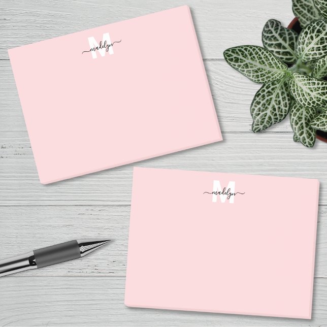 Errötendes Rosa Monogramm Post-it Klebezettel (Blush Pink Monogram Post-it Notes)