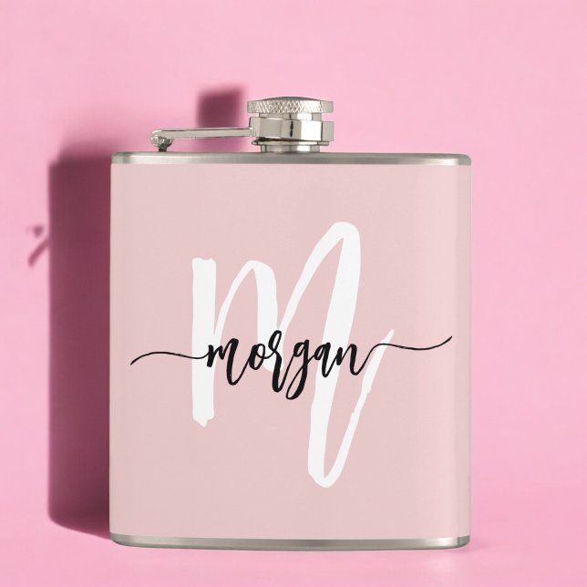 Errötendes Rosa Monogramm Süße Mädchen Schriftzug Flachmann (Von Creator hochgeladen)
