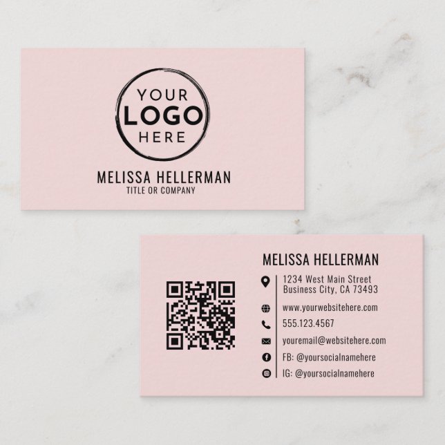 Errötendes Rosa Professionelles Logo QR-Code Visitenkarte (Vorne/Hinten)