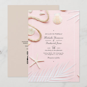 Errötendes Rosa QR-Code-RSVP Strandhochzeit Einladung