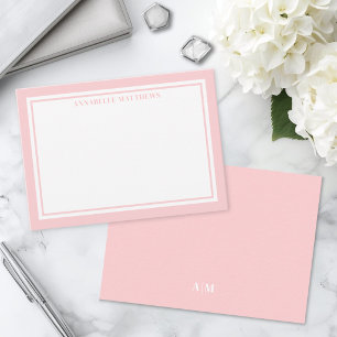 Errötendes Rosa-Rahmen-Minimalistisches Monogramm Mitteilungskarte