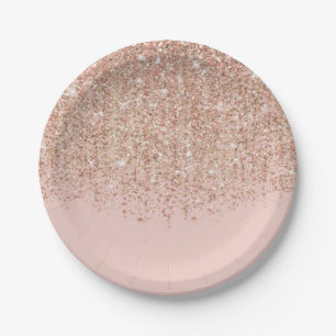 Errötendes Rosa & Roségold Glitter Glam Party Pappteller