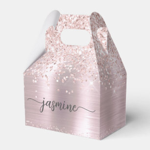 Errötendes Rosa Roségold Glitter Metall Monogramm  Geschenkschachtel