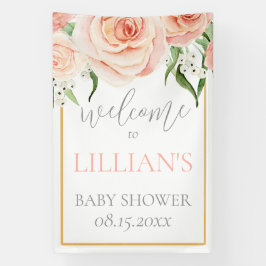 Errötendes Rosa Rosen Florales Mädchen Baby Shower Banner