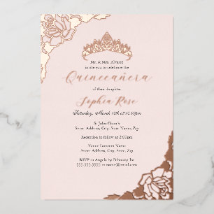 Errötendes Rosa Rosen Gold Quinceanera Geburtstag Folieneinladung