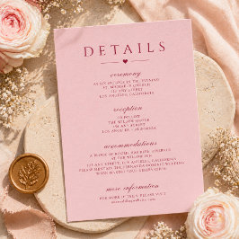 Errötendes Rosa Rot Typography Hochzeitsdetails Ka Mitteilungskarte