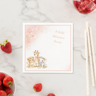 Errötendes Rosa Safari Löwe Elefant Giraffe Kinder Serviette