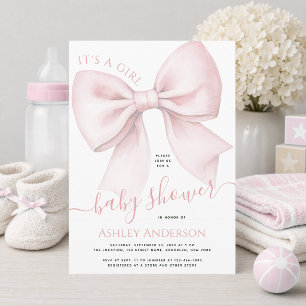 Errötendes Rosa Schleife Es ist ein Mädchen - Baby Einladung