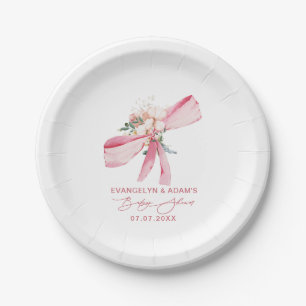 Errötendes Rosa-Schleife Florale Babyparty Pappteller