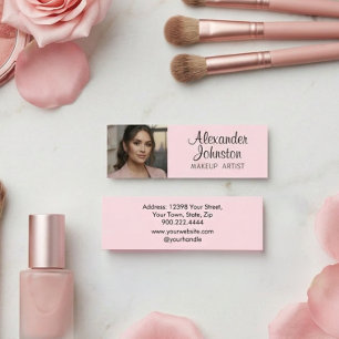 Errötendes Rosa Schwarze Schrift Foto Make-up Mini Visitenkarte