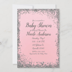 Errötendes Rosa Silber Glitter Glam Moderne Babypa Einladung