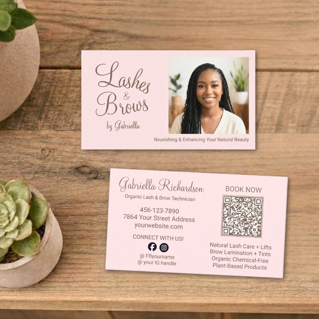 Errötendes Rosa Skript Foto QR Code Wimpern und Au Visitenkarte (Von Creator hochgeladen)