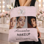 Errötendes Rosa Skript-Logo Foto-Make-up-Studio<br><div class="desc">Makeup Studio Swag-Tasche - Errötendes Rosa Schwarze Schriftart Ihr Logo hier 3 Foto-Make-up-Unternehmen Kundenbindungs-Tasche mit Namen und Social-Media-Handle.</div>