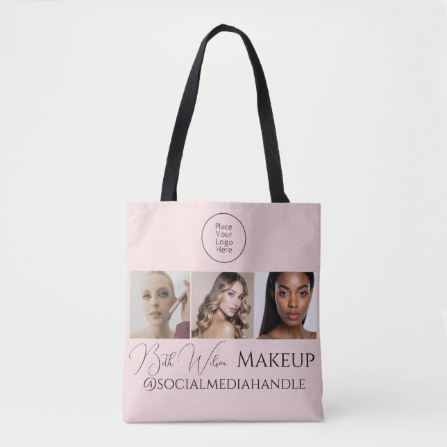 Errötendes Rosa Skript-Logo-Foto-Makeup-Studio-Tas (Vorderseite)