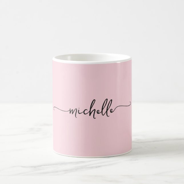 Errötendes Rosa Stilvolles Monogramm Unterschrift  Kaffeetasse (Mittel)