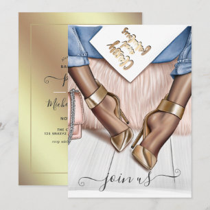 Errötendes Rosa und Gold Fashionista Junggesellinn Einladung