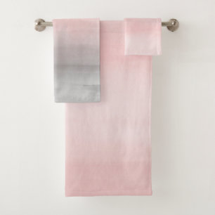 Errötendes Rosa und Grau Moderne Wasserfarbe Mädch Badhandtuch Set