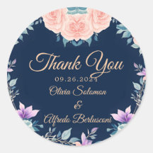 Errötendes Rosa und Marineblau Florale Elegante Mo