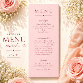 Errötendes Rosa und Rotes Minimalistisches Hochzei Menükarte