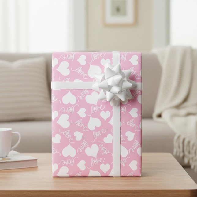 Errötendes Rosa und Weiße Herzen und Liebe Geschenkpapier (Blushing Pink & White Hearts & Love Wrapping Paper)