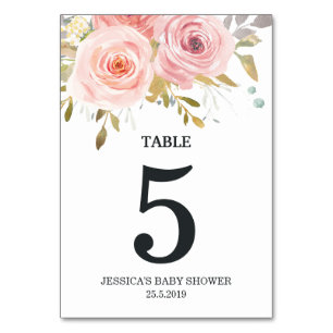 Errötendes Rosa Vintage Florales Babyshower-Tischs Tischnummer